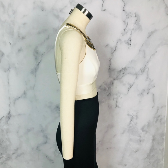 bebe Ivory Crop Top with Gold Embellished Collar - Picture 3 of 8